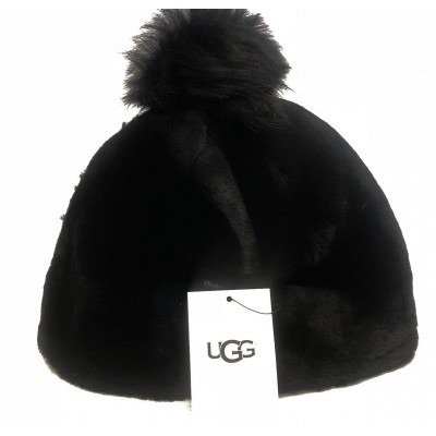 Ugg Australia Exposed Fur Beanie 1089901 's Black S/M Pom Pom  eb-99291299